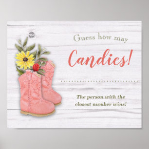 Poster Pequena Cowgirl Bootie White Wood Chá Game Sinal