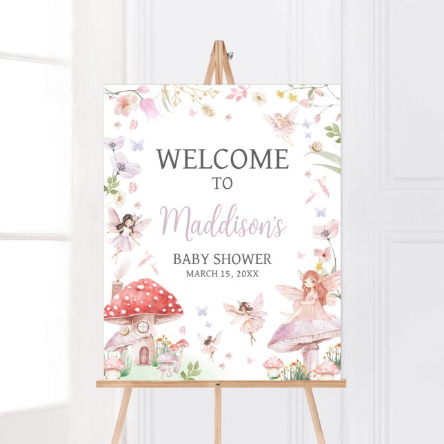 Poster Pequena Fada Chá de fraldas Quente Bem-vinda (Whimsical Little Fairy Baby Shower Welcome Sign)