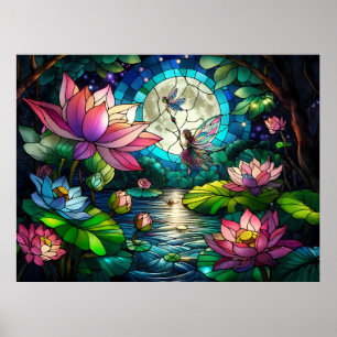 Poster Pequena Fada de Vidro Pintado com Libélula