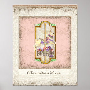 Pôster Pequena Garota Coelhinha Circo Carousel Vintage Ar