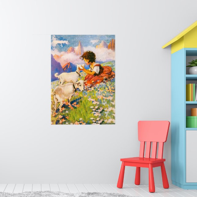 Poster Pequena Garota Floral Vintage Ilustração Heidi (Berçário 1)