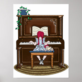 Pôster Pequena Garota Vermelha Praticando Piano