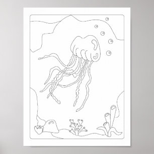 Poster Pequena medusa branca Antirstress Livro de Coloraç