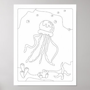 Poster Pequena medusa branca Antirstress Livro de Coloraç