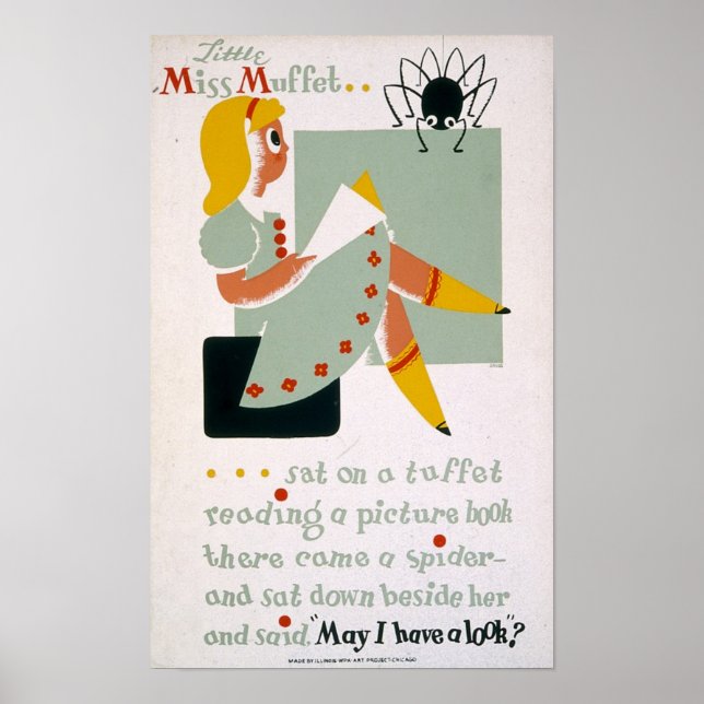 Pôster Pequena Miss Muffet sentada num tuffet (Frente)