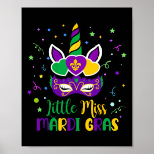 Poster Pequena Senhorita Unicórnio de Carnaval Mardi Gras