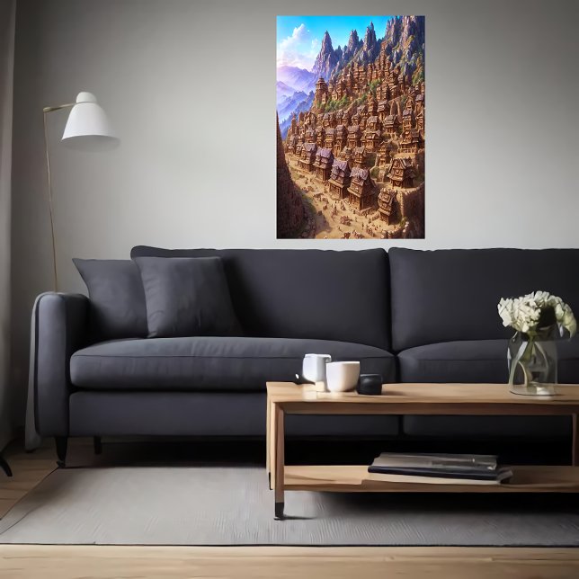 Poster Pequena vila de pudim de chocolate | Arte AI (Criador carregado)