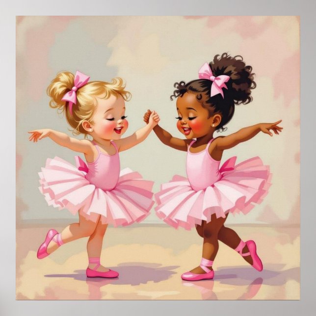Poster Pequenas Bailarinas Dançando Ilustração Fofa (Frente)