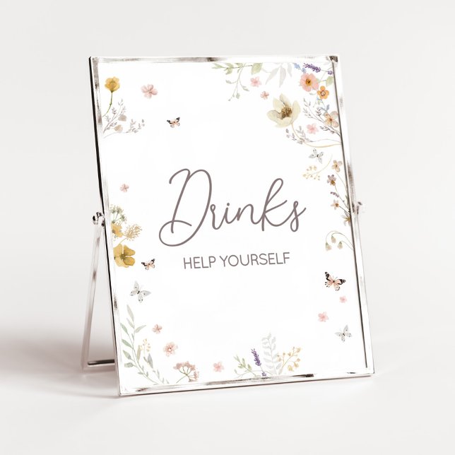 Poster Pequenas Bebidas Botânicas De Primavera (Botanical Spring Little Wildflower Baby Shower Drinks Sign)