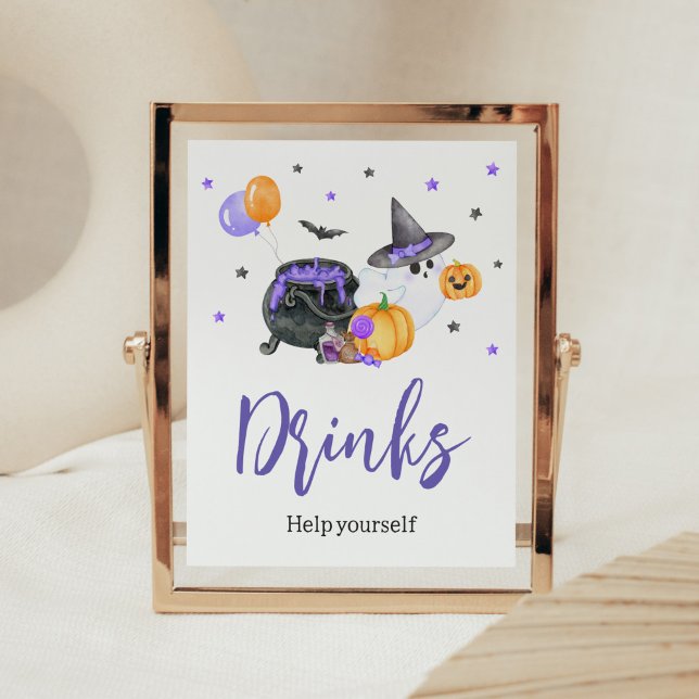 Poster Pequenas Bebidas de Chá de fraldas-Fantasma (Ghost Halloween Baby Shower Drinks Sign)
