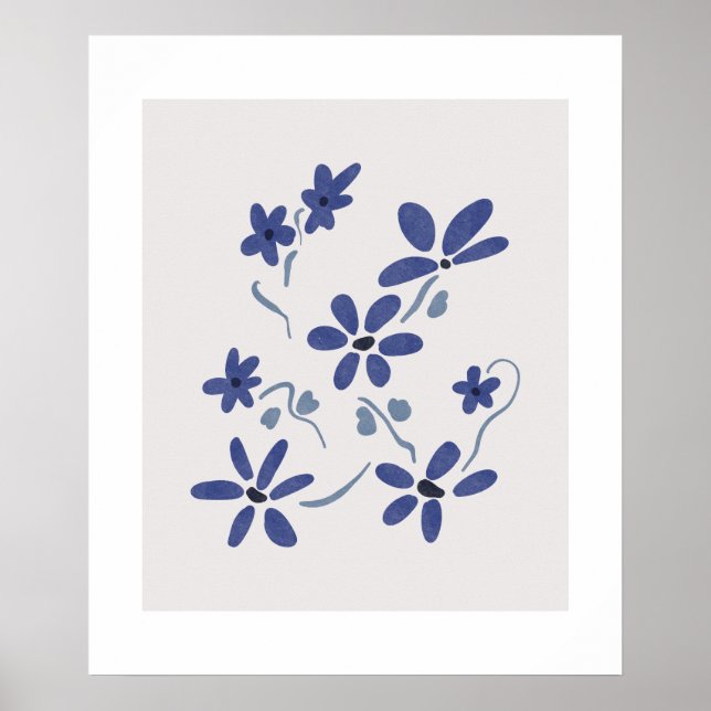 Poster Pequenas Flores Românticas Azuis (Frente)