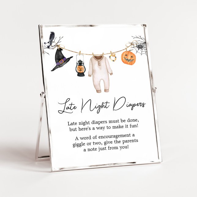 Poster Pequenas Fraldas Noturnas de Boo Halloween (Halloween Baby Clothes Baby Shower Late Night Diapers Sign)