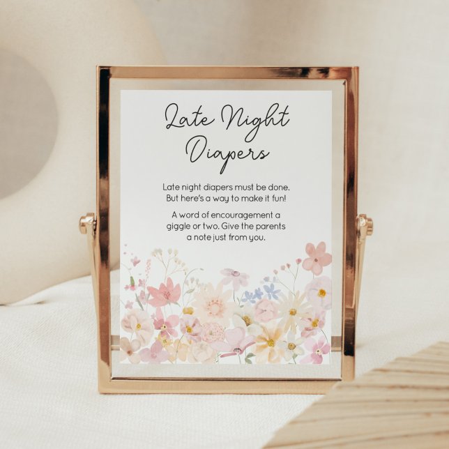 Poster Pequenas Fraldas Noturnas Tardias (Floral Little Wildflower Is On The Way Baby Shower Late Night Diapers Sign)