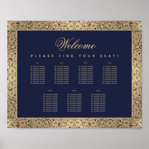 Poster Pequeno 7 Mesa Azul Naval Rosas Douradas Quadro de