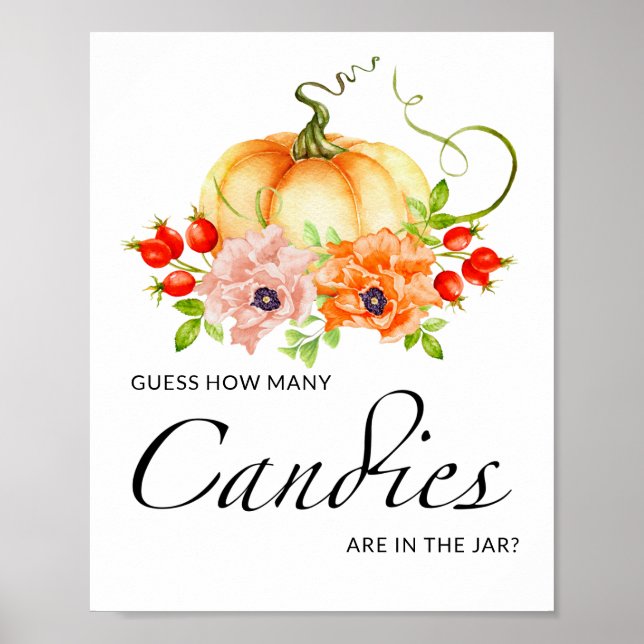 Poster Pequeno abóbora floral adivinha quantos doces (Frente)