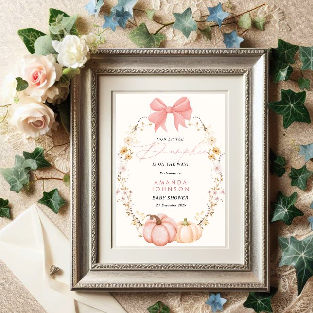 Poster Pequeno Abóbora no caminho do outono chá de fralda (Criador carregado)