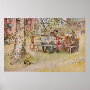 Pôster Pequeno almoço de Carl Larsson sob o vidoeiro