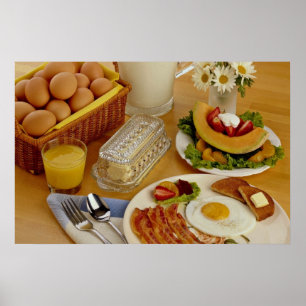 Pôster Pequeno almoço do bacon, dos ovos e do jarro do