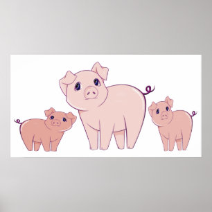 Poster pequeno bonito da arte de três porcos