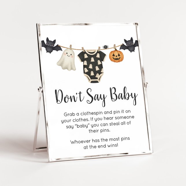 Poster Pequeno Boo Clothesline Bebê não diga sinal de beb (Halloween Little Boo Clothesline Baby Shower Sign)