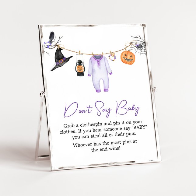 Poster Pequeno Boo Halloween Roxo Não diga amor (Halloween Baby Clothes Baby Shower Don't Say Baby Sign)