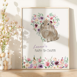 Poster Pequeno Bunny Floral Love Heart Bem-vindo