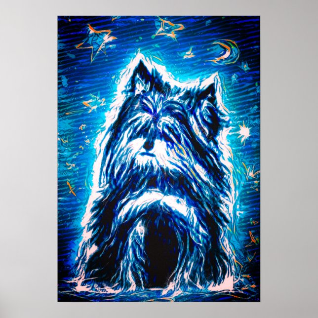 Poster Pequeno Cachorro em azul (Frente)