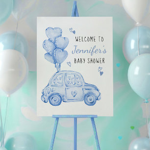 Poster Pequeno Carro Azul e Balões Bem-vindo Coração Doce