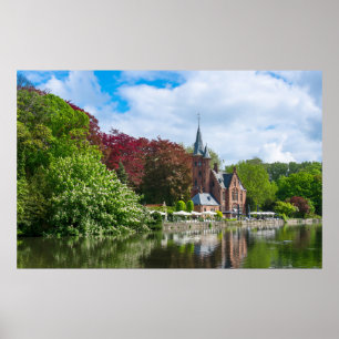Poster Pequeno castelo perto do lago em Bruges, Bélgica