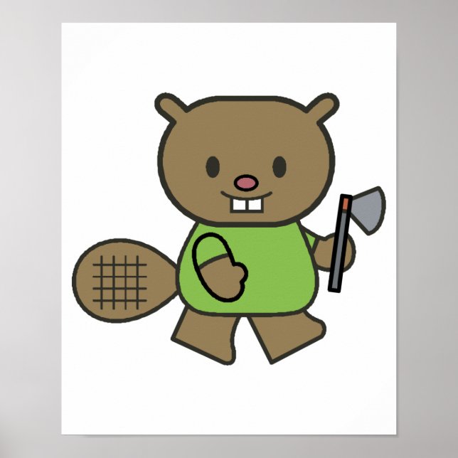 Poster pequeno castor bonitinho com machado (Frente)