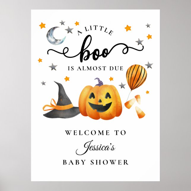Poster Pequeno Chá de fraldas Boo Halloween Pumpkin bem-v (Frente)