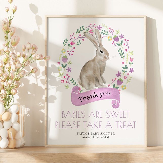 Poster Pequeno Chá de fraldas Coelho Primavera Favorito M (Easter Rabbit Favor Table Sign from my Little Bunny & Little Lamb Baby Shower collection)