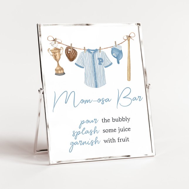 Poster Pequeno Chá de fraldas de Baseball Mãe Bar Osa (Baseball Little Slugger Baby Shower Mom Osa Bar Sign)