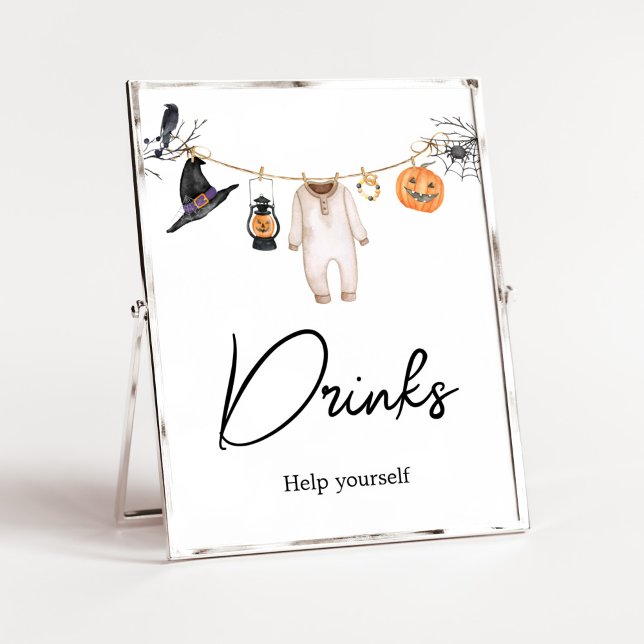 Poster Pequeno Chá de fraldas de Boo Halloween (Halloween Baby Clothes Baby Shower Drinks Sign)