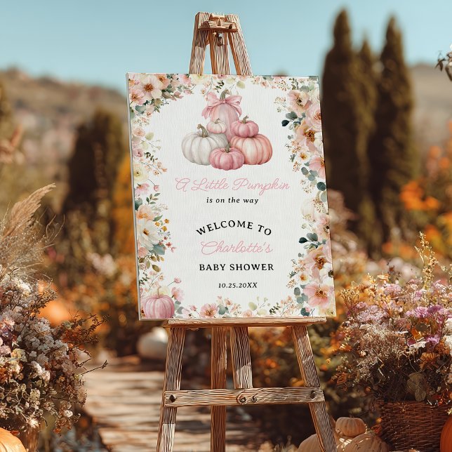 Poster Pequeno Chá de fraldas Floral de Pumpkin Pink Stac (Little Pumpkin Pink Stack Fall Floral Baby Shower Poster)