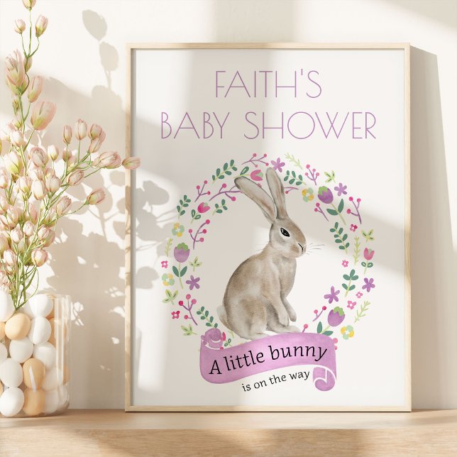 Poster Pequeno Chá de fraldas personalizado de Primavera (Easter Rabbit Welcome Sign from my Little Bunny & Little Lamb Baby Shower collection)