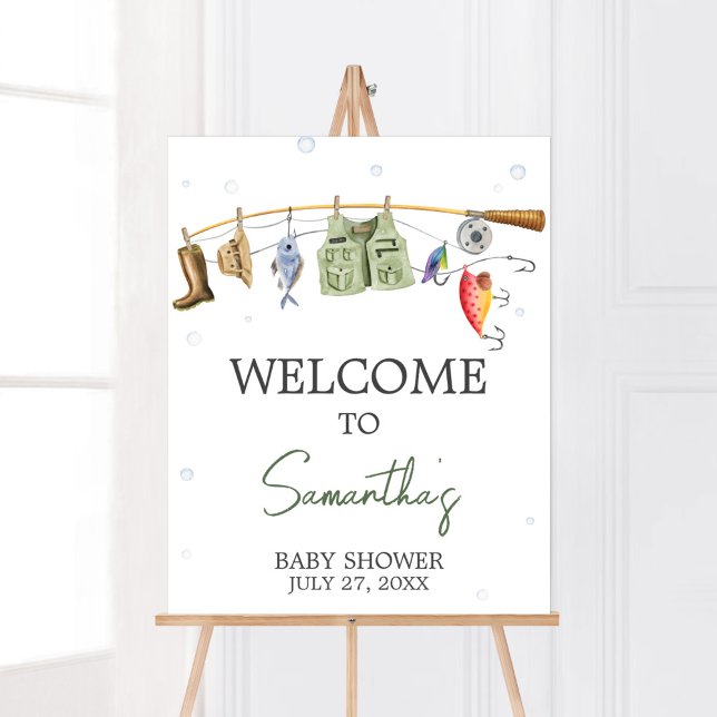 Poster Pequeno Chá de fraldas Pescador Bem-vindo (Boho Fisherman Baby Shower Welcome Sign)