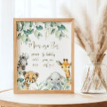 Poster Pequeno Chá de fraldas Safari Mãe-Bar<br><div class="desc">Cute a Little Wild é On Way os sinais de chá de fraldas apresentam bonito verde com animais bonitos de safari de aquarelas. Personalize com seus detalhes.</div>