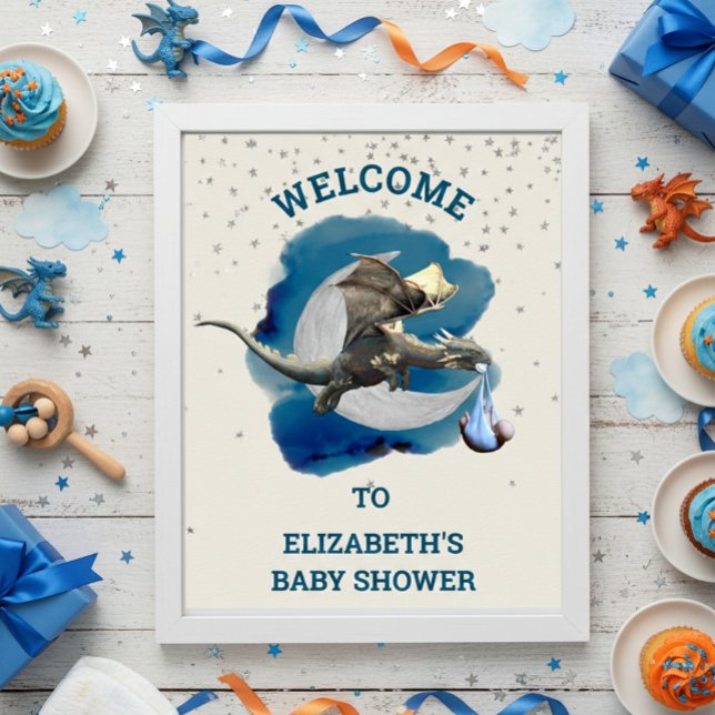 Poster Pequeno Dragão Chá de fraldas Silver Star (Criador carregado)