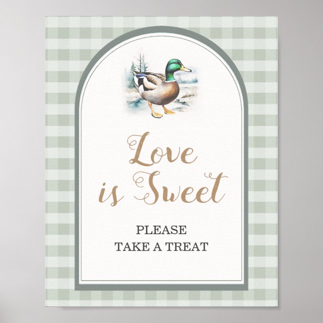 Poster Pequeno Ducking Gingham Chá de fraldas Love é doce (Frente)