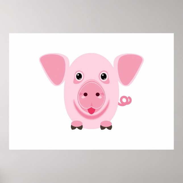 Poster Pequeno e feliz porco rosa (Frente)