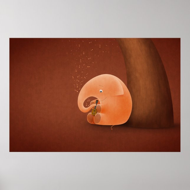 Poster Pequeno Elefante, Grande Ukulele (Frente)