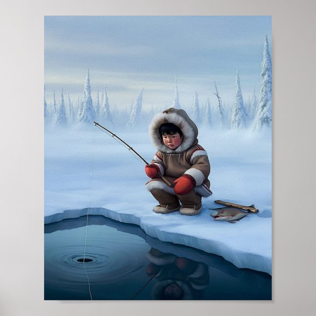 Poster Pequeno garoto pescando gelo (Frente)