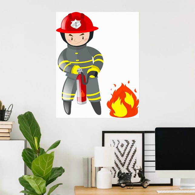 Poster Pequeno Herói Bombeiro Apagando Incêndio (Criador carregado)
