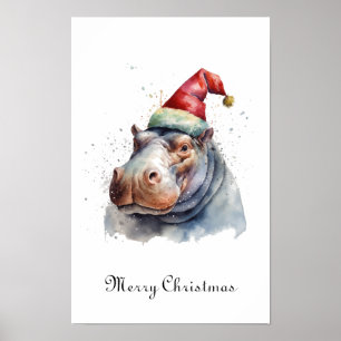 Poster Pequeno Hipopótamo do Papai Noel, personalizado