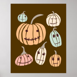 Poster Pequeno Jack-O-Lanternas, Pastel Pumpkins