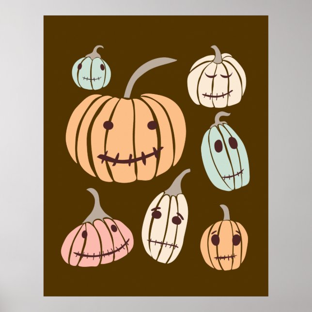 Poster Pequeno Jack-O-Lanternas, Pastel Pumpkins (Frente)