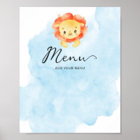 Pequeno Leão É um Menino Aquarela Azul Menu