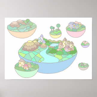 Poster Pequeno mundo dentro de uma ilha flutuante.