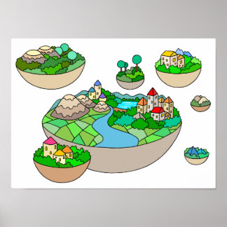 Poster Pequeno mundo dentro de uma ilha flutuante.